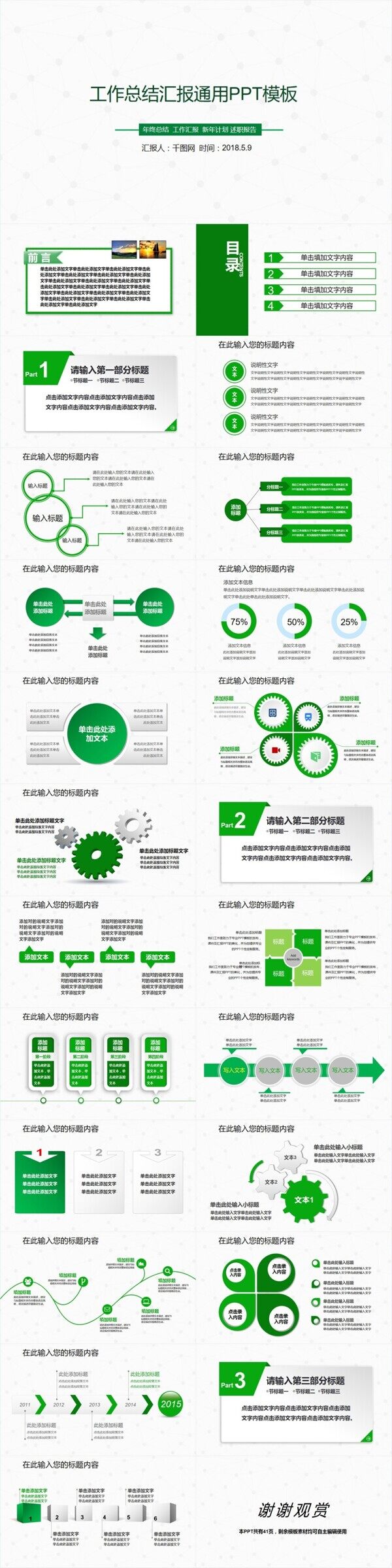 经典绿色商务工作总结汇报通用PPT模板