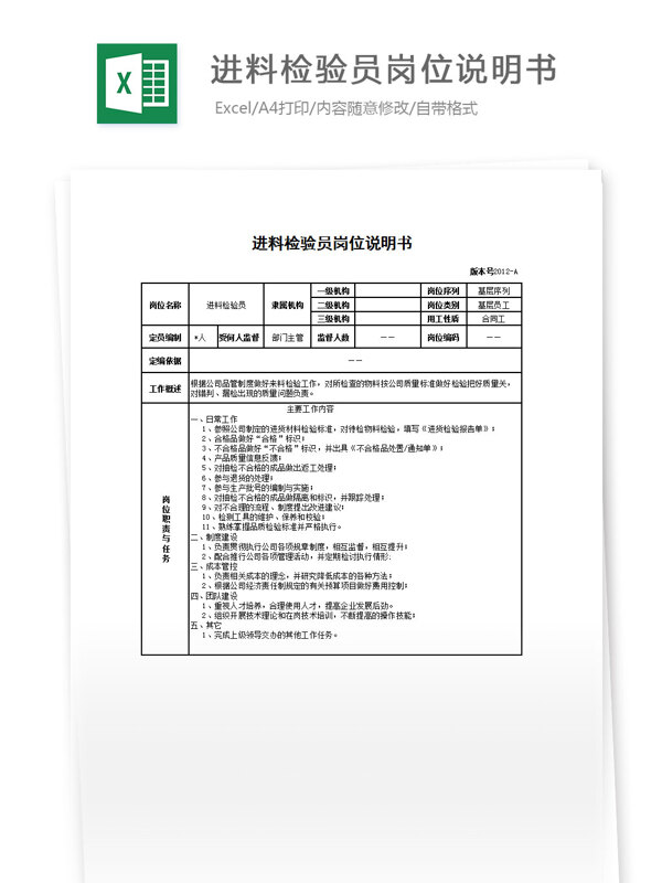 进料检验员岗位说明书