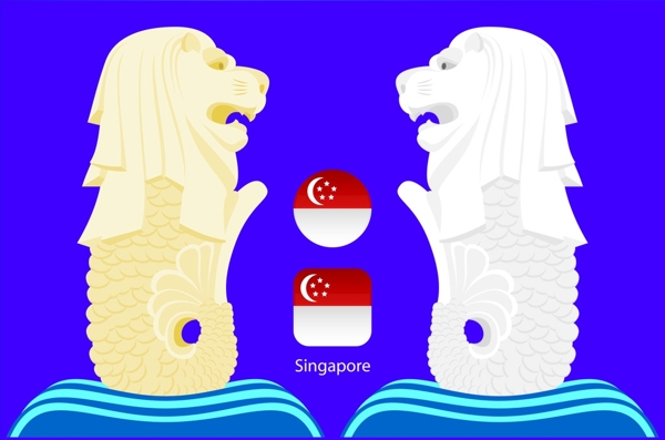 新加坡狮子鱼尾狮矢量