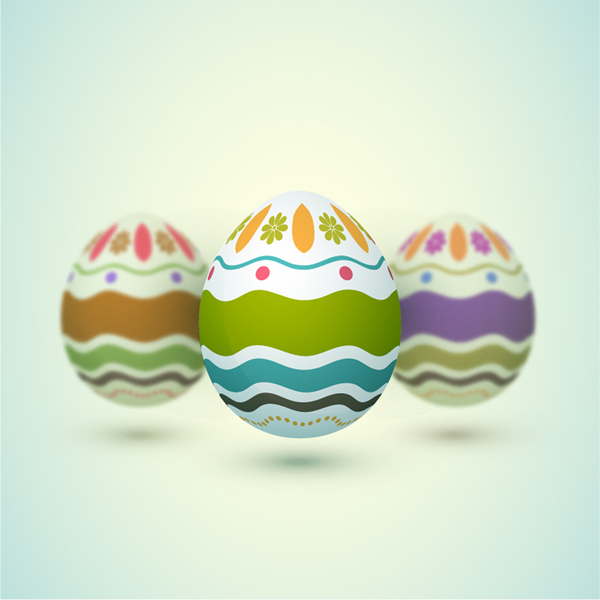 复活节背景与三个装饰鸡蛋