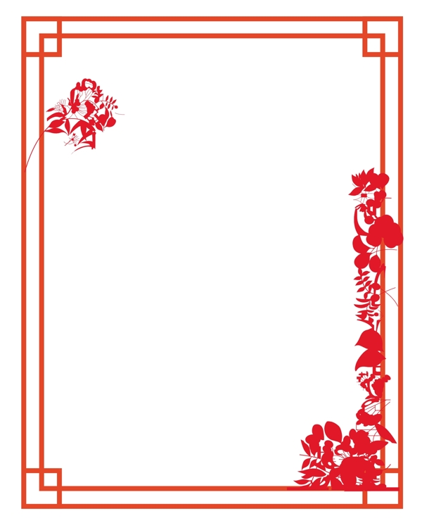 红色剪纸新年框架插画