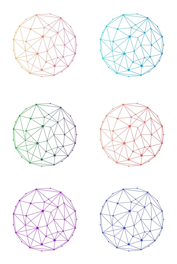 多色全色系渐变风科技感网络线条多边形球体