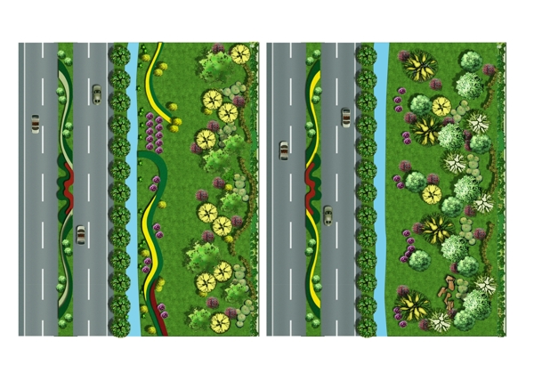 道路绿化平面图图片