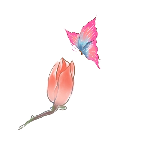 手绘水彩花蝴蝶装饰设计元素