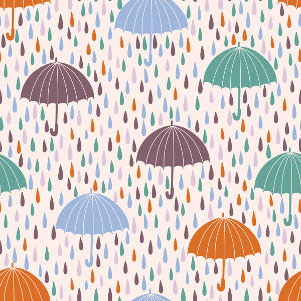 无缝花纹雨伞雨滴