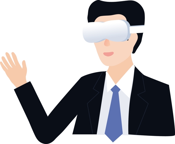 手绘商务男士体验VR眼镜原创元素