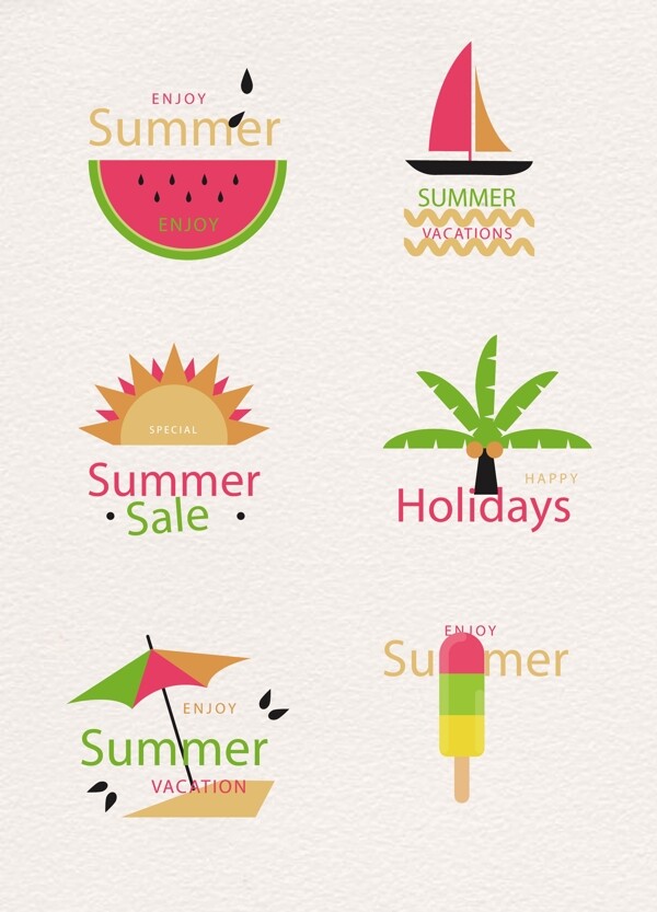 夏日彩色艺术字水果设计