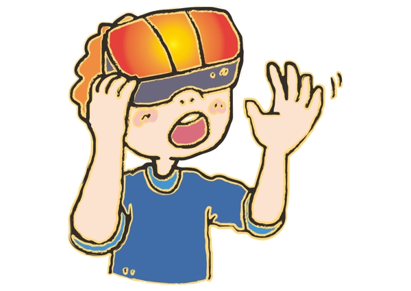 手绘戴上VR眼镜的小男孩
