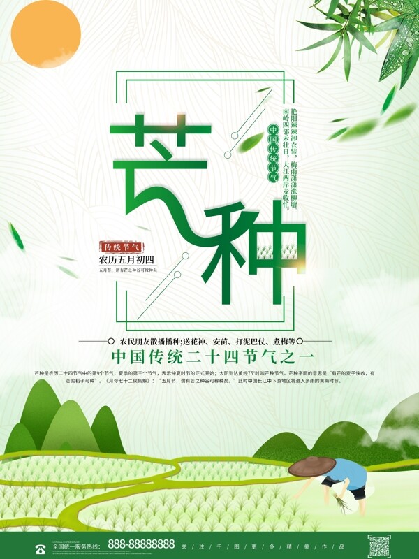 简约清新中国二十四节气芒种海报