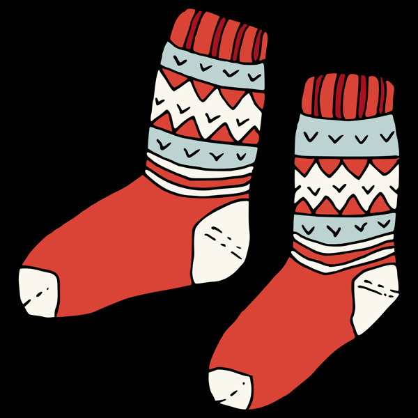手绘一双红色袜子冬天透明装饰素材