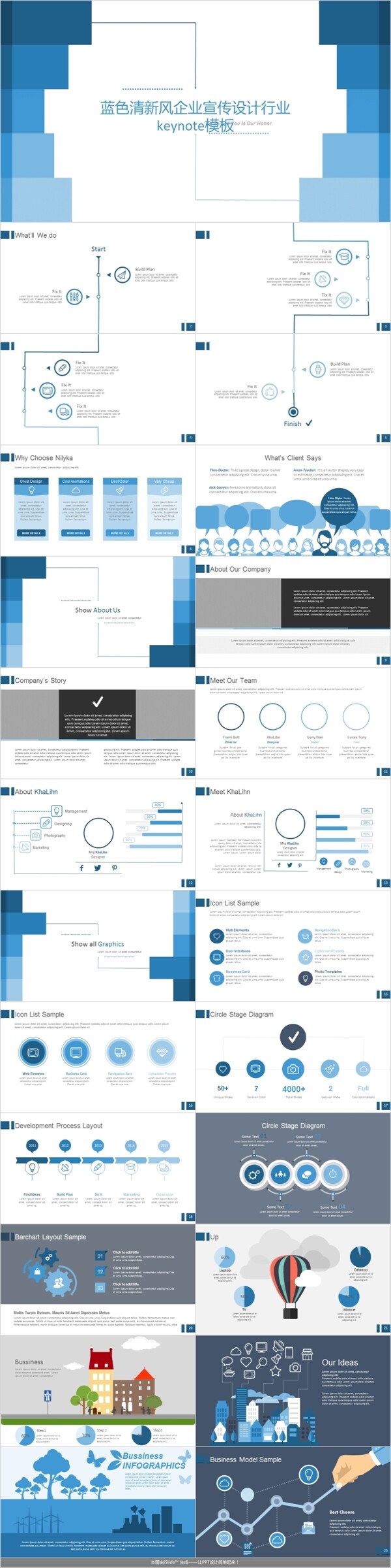 蓝色清新风企业宣传设计行业keynote模板