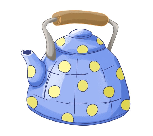 蓝色圆形茶壶插图