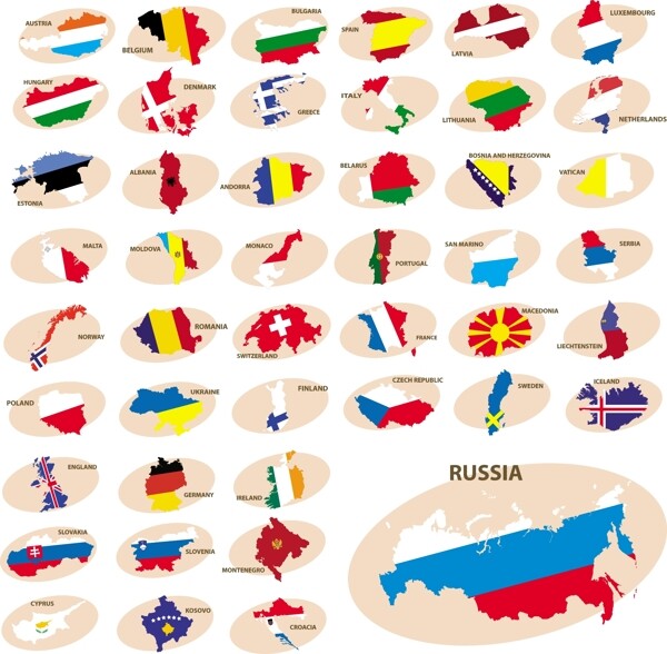 世界各国地形图国旗矢量素材