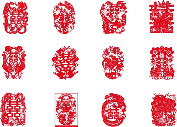 中国传统的大红喜字矢量素材