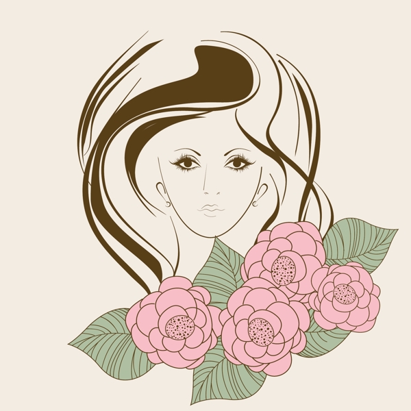 三八妇女节贺卡或海报用花装饰背景女孩插画设计