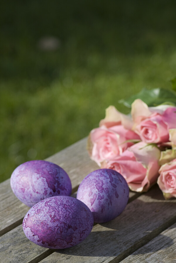 粉红玫瑰与复活节彩蛋图片