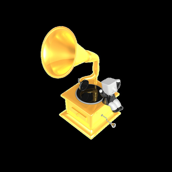 黄色听音乐3D人物元素