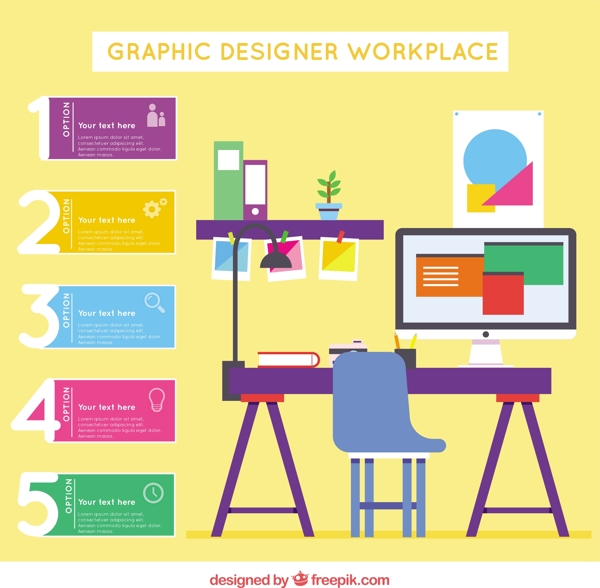 平面设计师的工作场所的信息图表