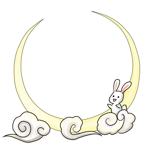 手绘月亮白兔边框