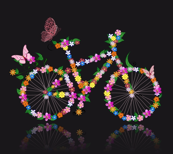 鲜花蝴蝶自行车图片