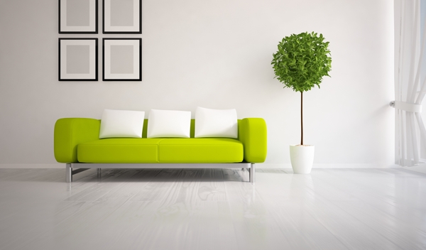 绿色沙发盆栽客厅效果图图片