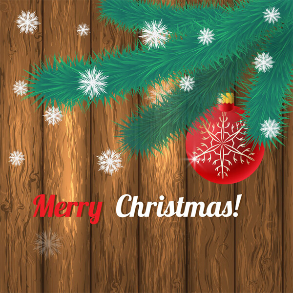 木板树枝圣诞球背景图片