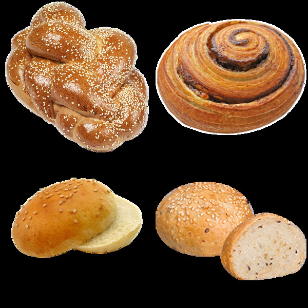 四种小面包免抠png透明图层素材