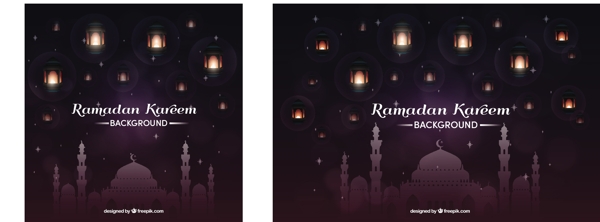 斋月背景卡里姆与清真寺和灯笼
