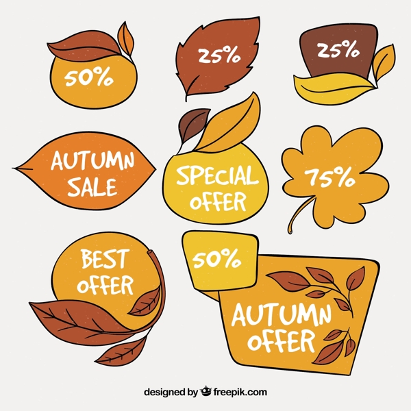 带树叶图案的秋季销售标签
