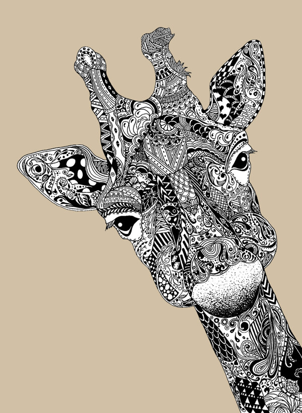 位图插画动物长颈鹿花纹免费素材