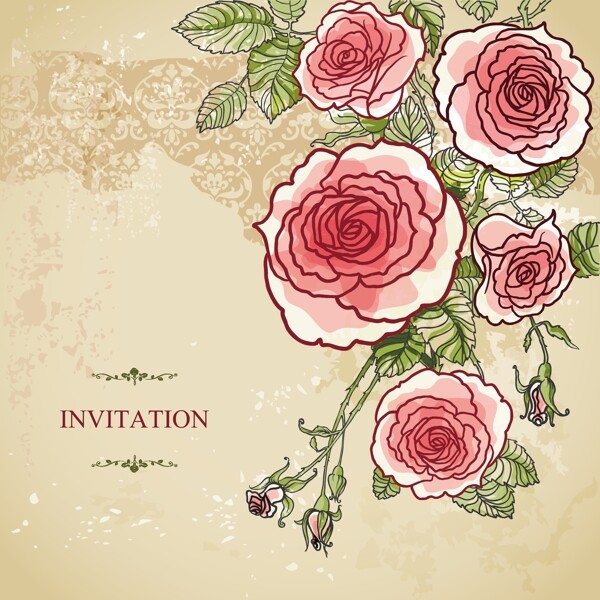 抽象玫瑰古典婚礼邀请