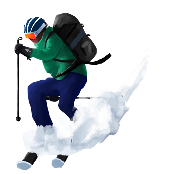 手绘做滑雪运动的少年
