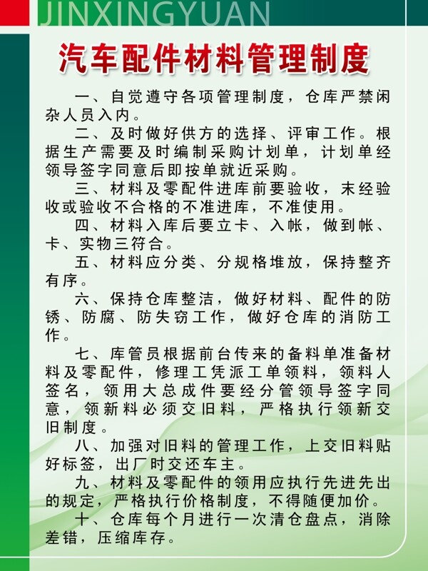 汽车配件材料管理制度图片