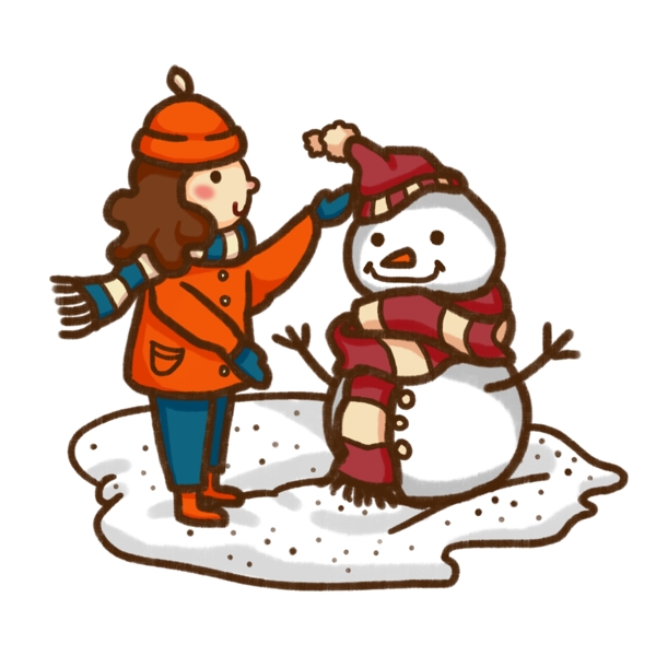 原创手绘风插画圣诞节冬天堆雪人设计元素