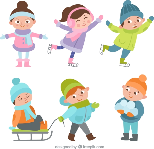 可爱的孩子练习冬季运动
