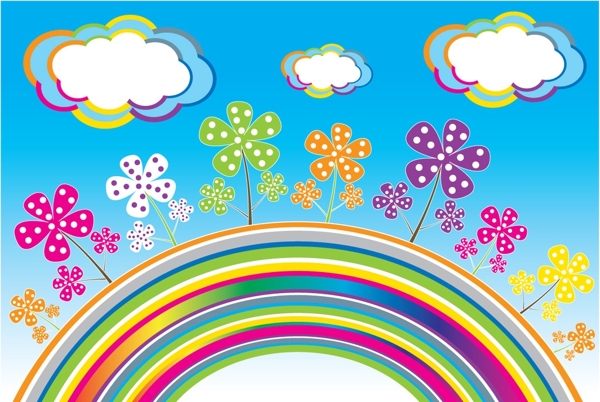 可爱的花朵彩虹云朵矢量素材