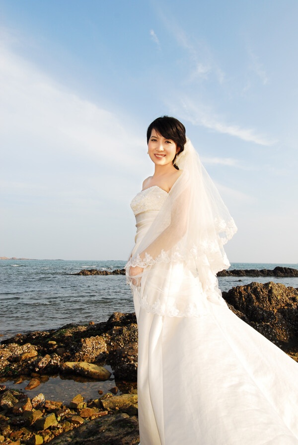 美丽新娘在海边图片