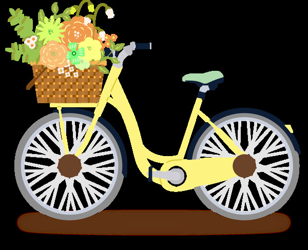 花篮黄色自行车插画免抠png透明图层素材
