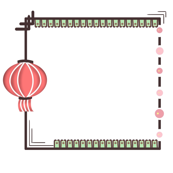 中国粉绿粉红古典传统灯笼新春PNG
