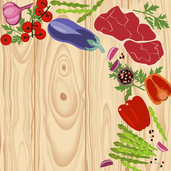 矢量木板与食材设计图片