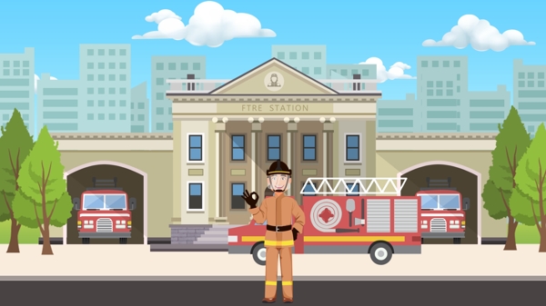 可爱卡通消防员中国消防宣传日插画