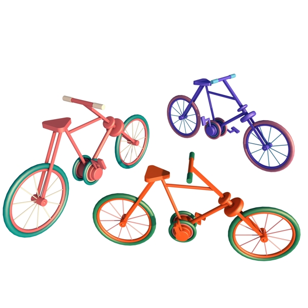 C4D立体彩色脚踏自行车