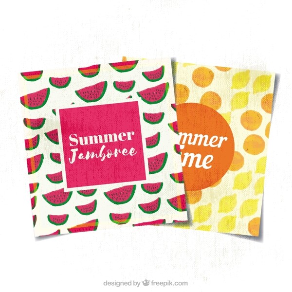 带水彩水果的夏季卡片