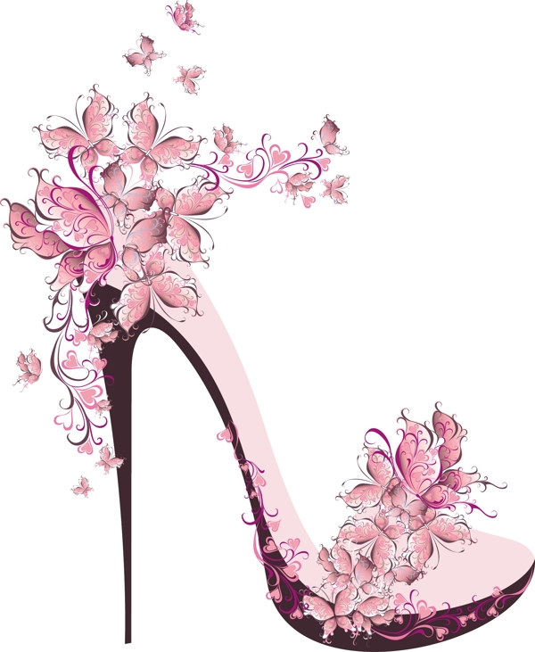 蝴蝶花卉高跟鞋