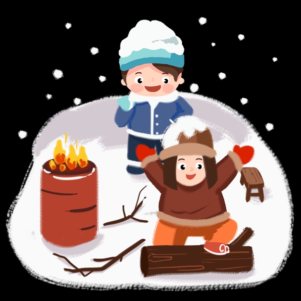 冬季游玩手绘卡通人物PNG素材