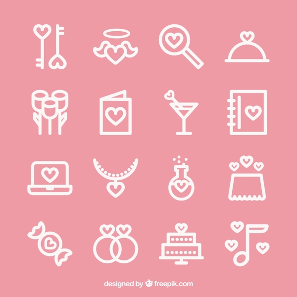 情人节的图标集在粉红色的背景