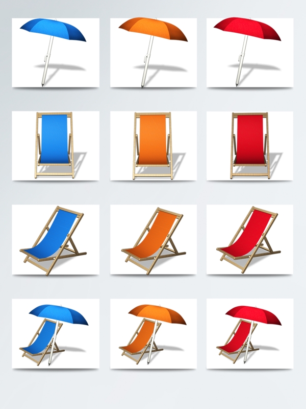 海滩遮阳躺椅系列图标元素