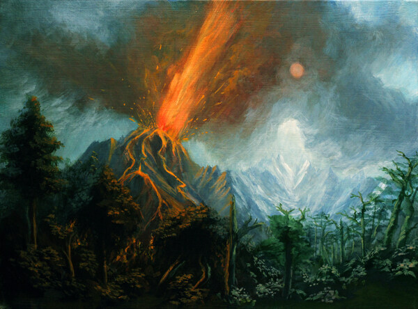 油画火山喷发图片