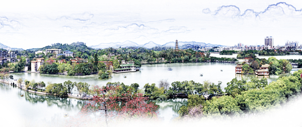 惠州西湖水墨画图片