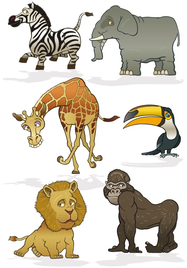 6个有趣的可爱的卡通动物矢量素材